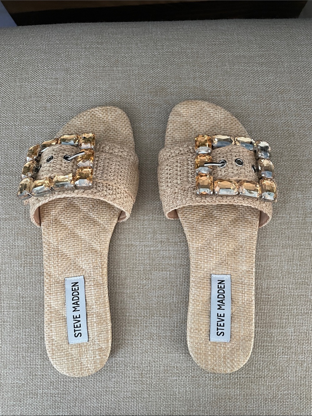 Steve Madden Tan Jeweled Woven Slide Mules 6.5